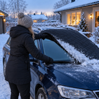 Dra av skyddet – snön följer med och rutan är klar